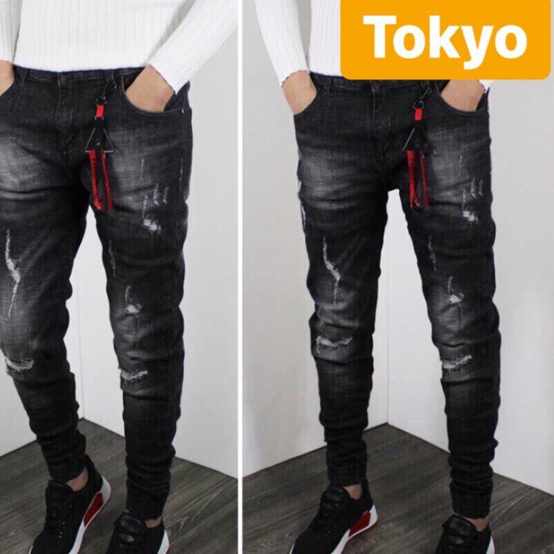 QUẦN JEAN NAM CHẤT BÒ ĐEN NHÁM SƯỚC TÚM GỐI PHONG CÁCH NEW 2023 CHẤT LƯỢNG CAO, CO GIÃN NHẸ TK-351 - TOKYO FASHI