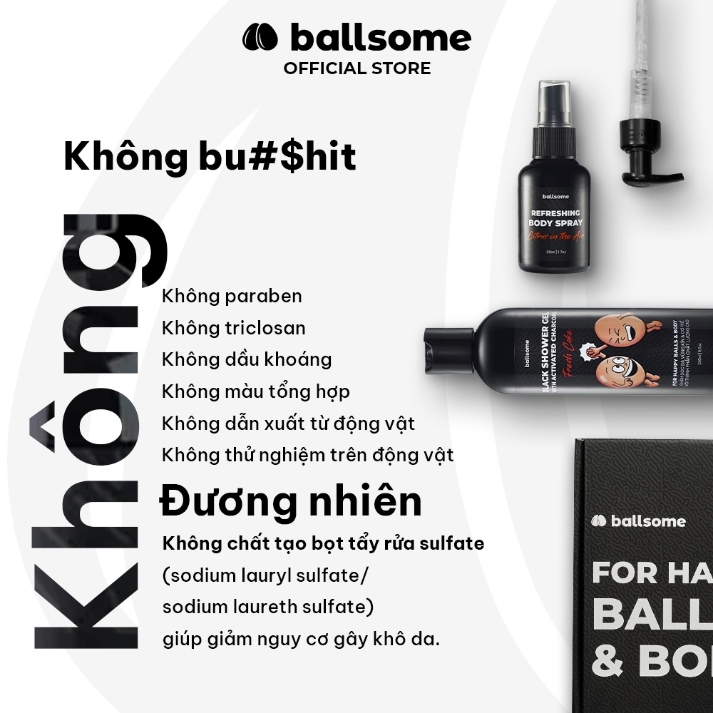 Bộ Quà Tặng Nam Giới FOR HAPPY BALLS & BODY Ballsome - Gel Tắm Than Hoạt Tính & Xịt Thơm Toàn Thân Hương Nước Hoa