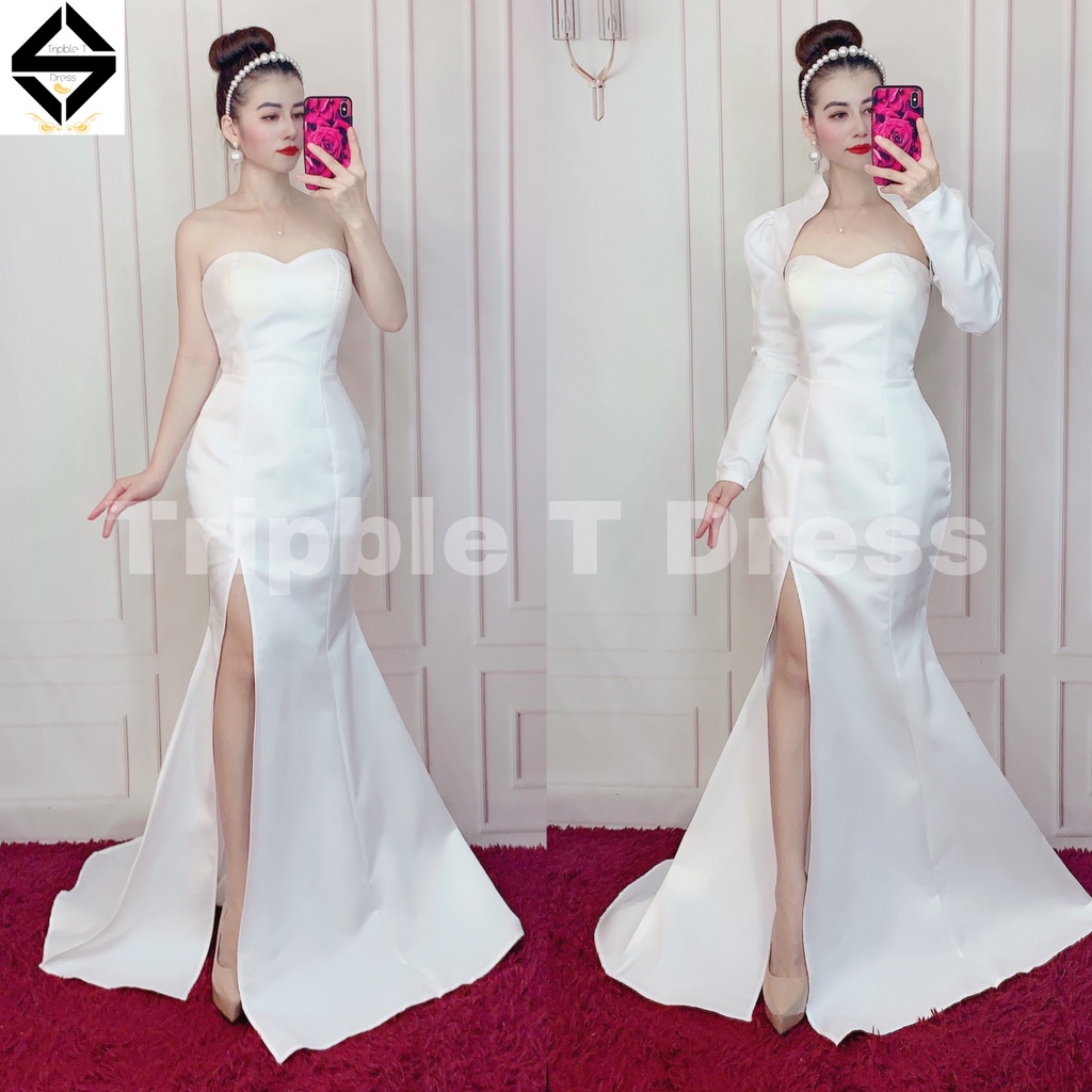Sét đầm body dự tiệc TRIPBLE T DRESS cúp xẻ đùi kèm áo khoác rời tay dài - size S/M/L - MS256Y