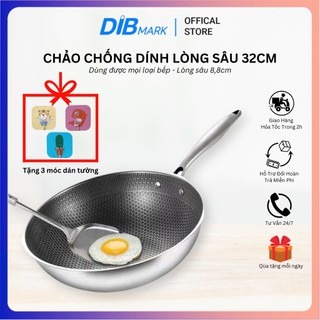 (HCM-Xả Kho) Chảo vân tổ ong lòng sâu 32cm 2 mặt Inox 304 size 32cm dùng được bếp từ DIB