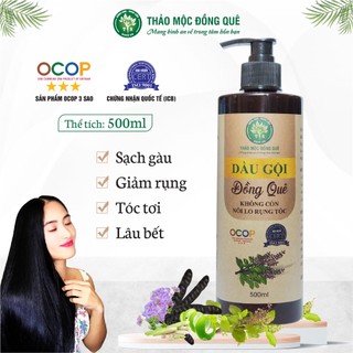 Dầu gội thảo mộc bồ kết bưởi thảo dược cô đặc giúp sạch gàu, giảm gãy rụng Thảo mộc Đồng Quê - 500ML