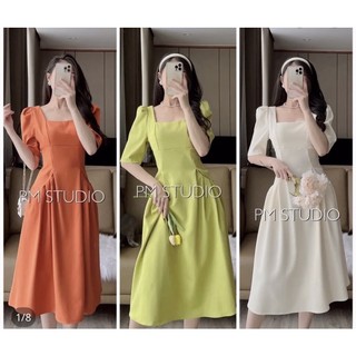 đầm cổ vuông tay bồng