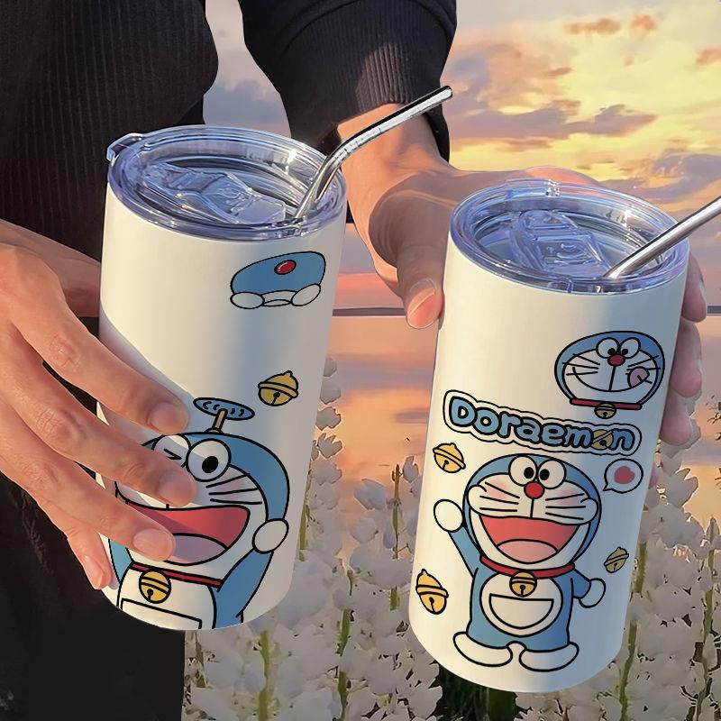 Cốc Giữ Nhiệt Bằng Thép Không Gỉ Hình Doraemon Có Ống Hút Tiện Dụng