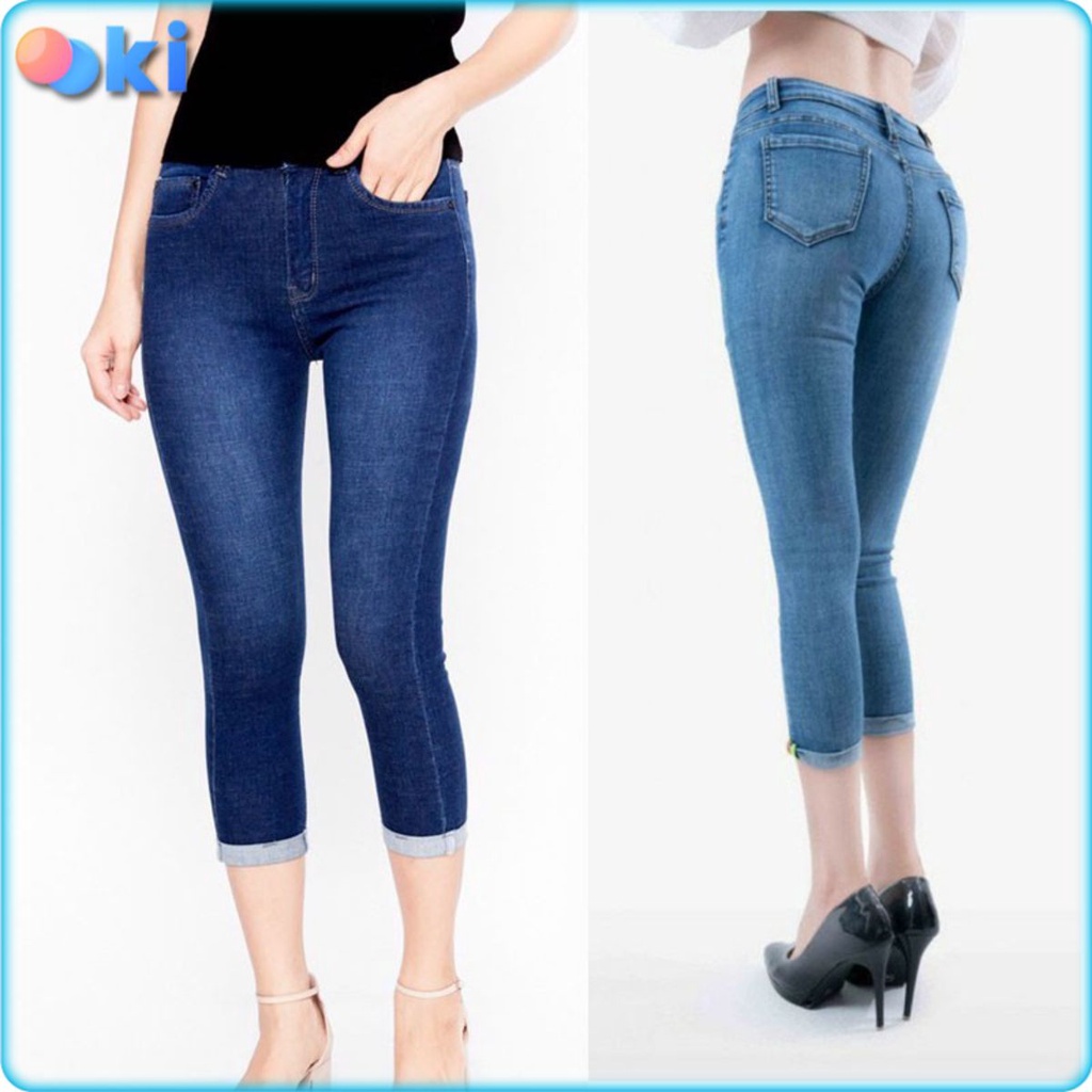 Quần Lững Nữ Chất Bò OoKi Quần Jean Lững 9 tấc Co Giãn Lưng cao Dáng Ôm