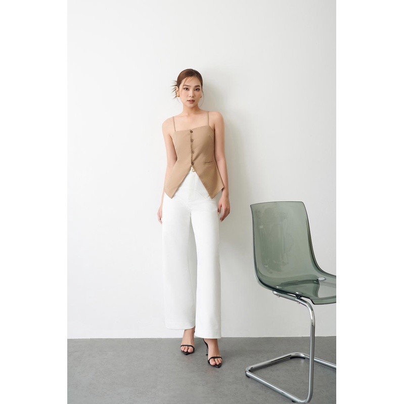 Áo dây kiểu ghi lên xẻ V trước thời trang GAGO màu kem GA4289