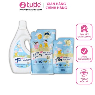 PomPom - Nước giặt xả dịu nhẹ cho bé hương phấn rôm dịu nhẹ 600ml 1200ml 1600ml