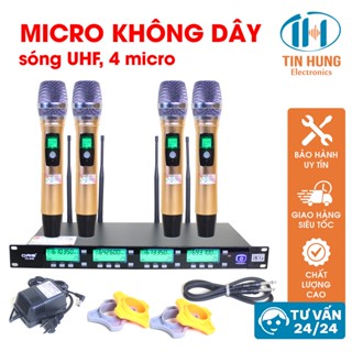 Micro hộp sóng cao cấp không dây chính hãng ORIS T0-940, 4 Mic karaoke, đầu thu tích hợp Bo xử lý công nghệ cao- Oris