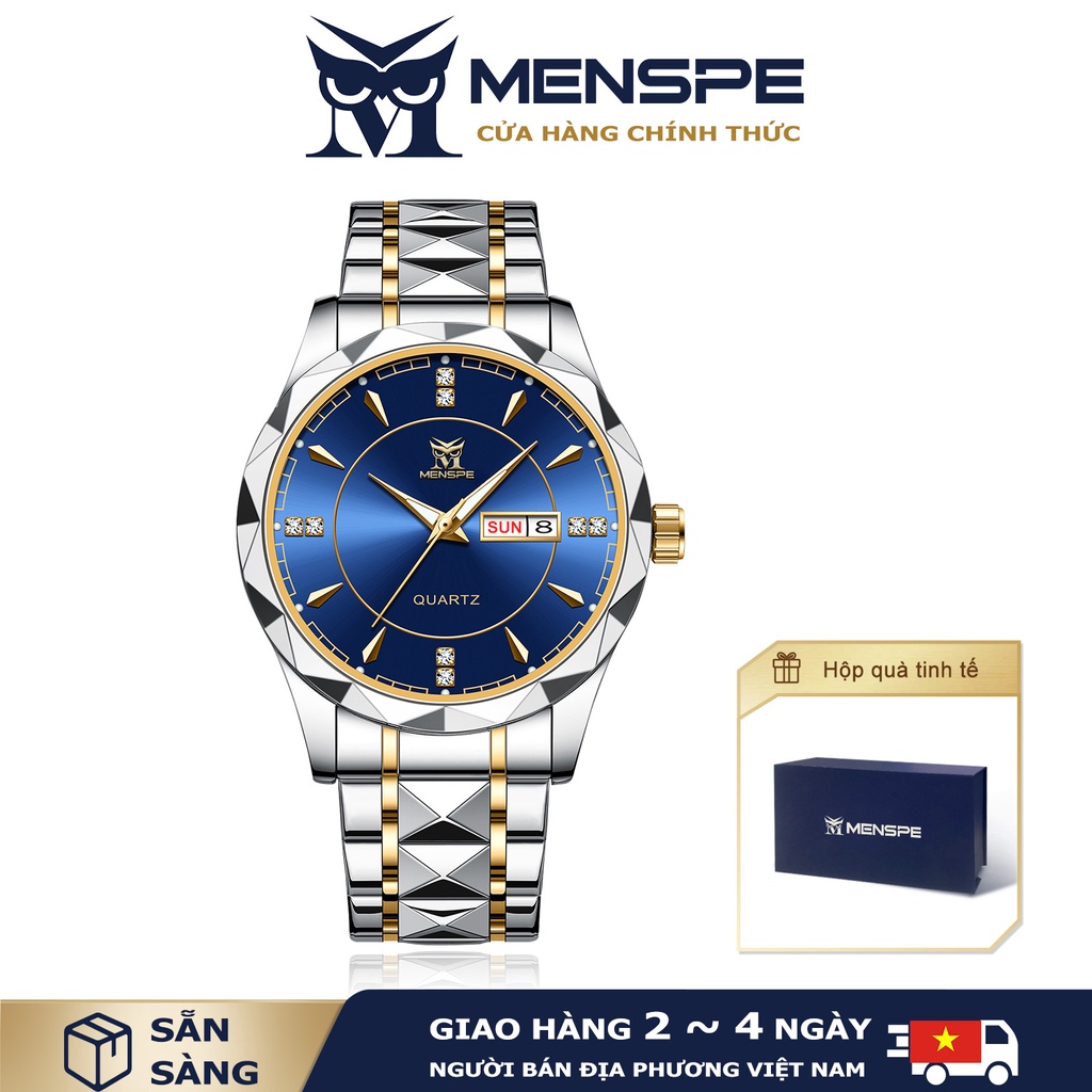 MENSPE Đồng hồ thời trang cho nam Đồng hồ dây thép thương mại Đồng hồ đeo tay doanh nhân chống nước 30M có lịch đôi