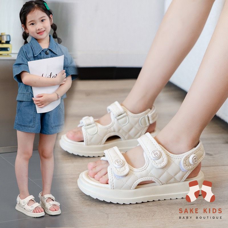 Dép sandal quai dán đính khóa dễ thương chất da PU mềm nhẹ đủ size cho bé từ 2-8 tuổi đế chống trơn trượt M101