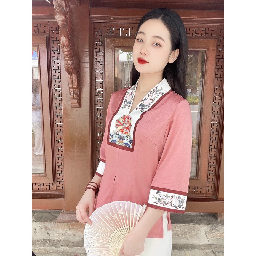 Bộ lụa áo bà ba lễ phục đi chùa - set đồ lam pháp phục phật tử nữ thiết kế viền họa tiết chất lụa mềm mịn màu Trắng,Vàng