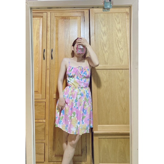 Đầm hoa xoè cột nơ cutout hở lưng