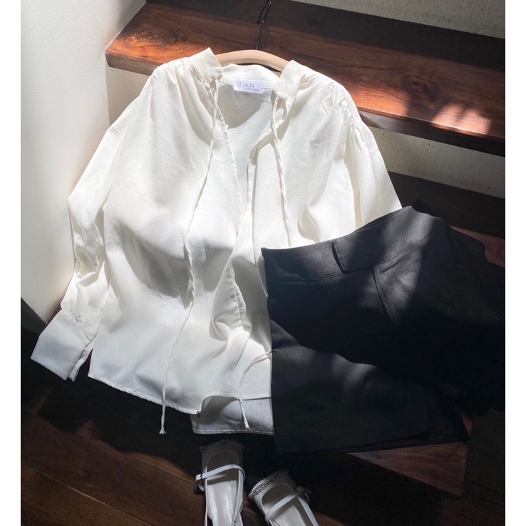 SET ÁO TRẮNG DOLL THẮT NƠ SHORT ĐEN✨