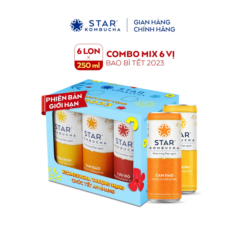 [GRO GIFT] Combo lốc 6 lon STAR KOMBUCHA mix vị (250ml/lon)