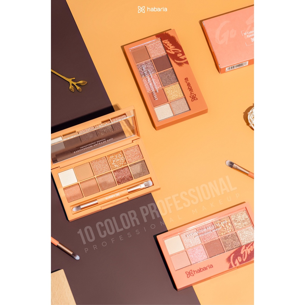 Bảng phấn mắt 10 ô HABARIA colors eyeshadow palette có kèm chổi, lâu trôi, tone màu trendy hợp tone make up Châu Á