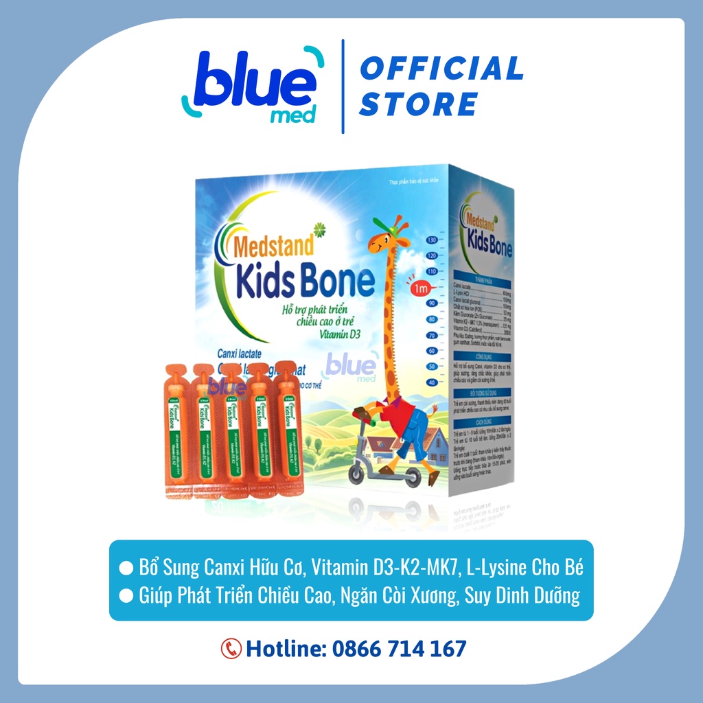 Medstand Kids Bone - Tăng Chiều Cao, Bổ Sung Canxi, Vitamin D3, Giảm Còi Xương (Hộp 20 Ống) [Chính Hãng]