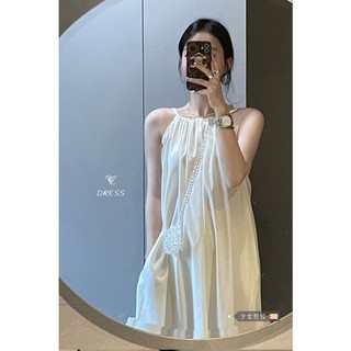 (ORDER) Váy hai dây màu trắng cổ xếp ly, suông dài nhẹ nhàng đơn giản mùa hè đi biển