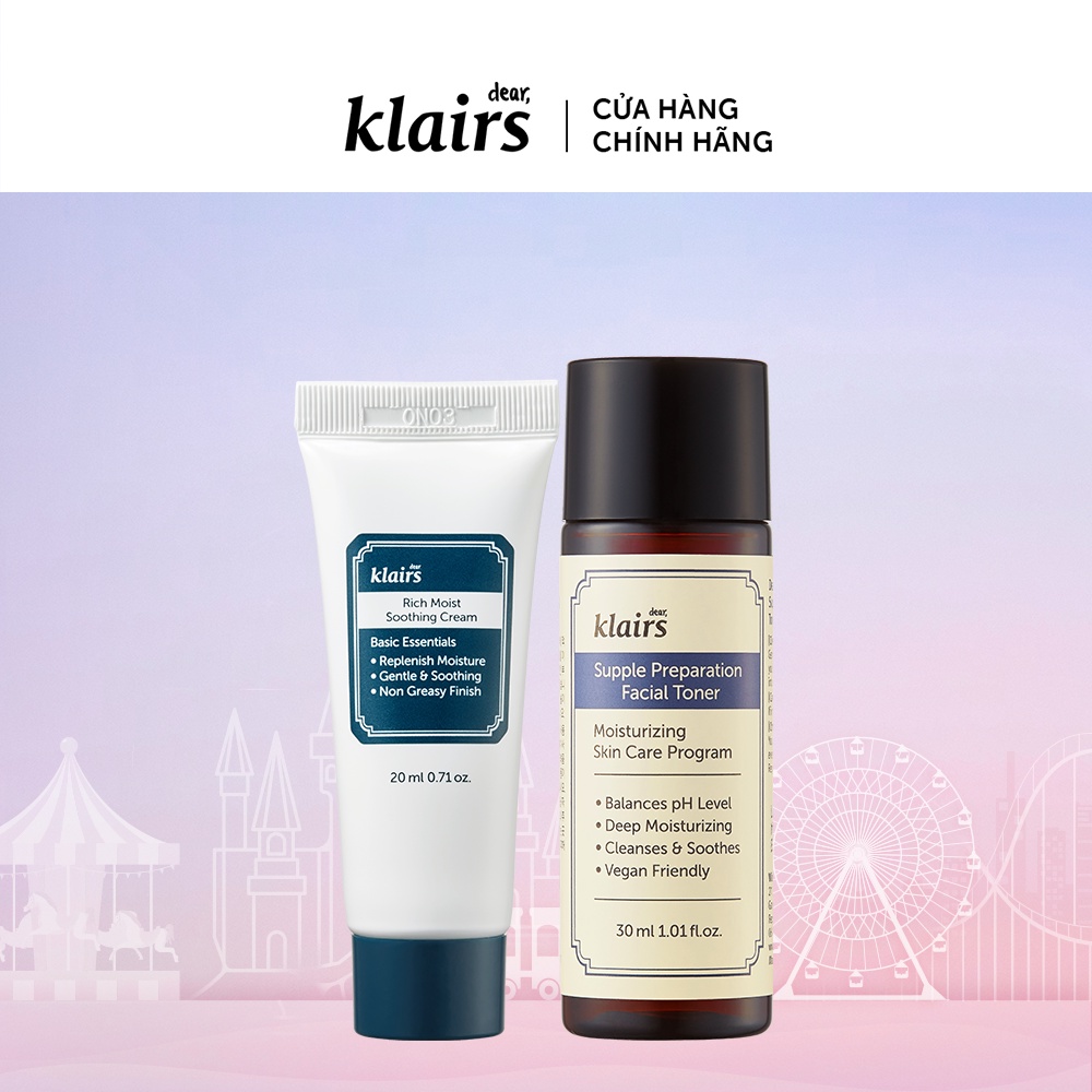 [HÀNG TẶNG KHÔNG BÁN] Combo 1Dear, Klairs  Rich Moist Soothing Cream 20ml+1 Toner 30ml+1sachet Cleansing Oil 3ml