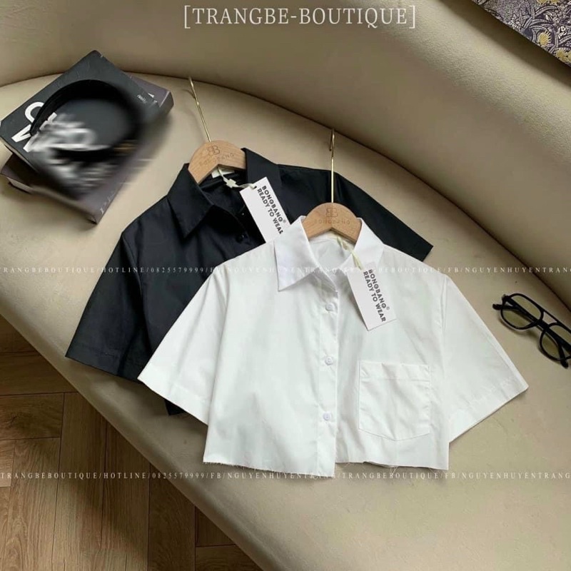 Áo sơ mi croptop lệch tà hai màu , Áo sơ mi tay ngắn croptop lệch tà hot hit full ảnh thật🌟🌟🌟U98888