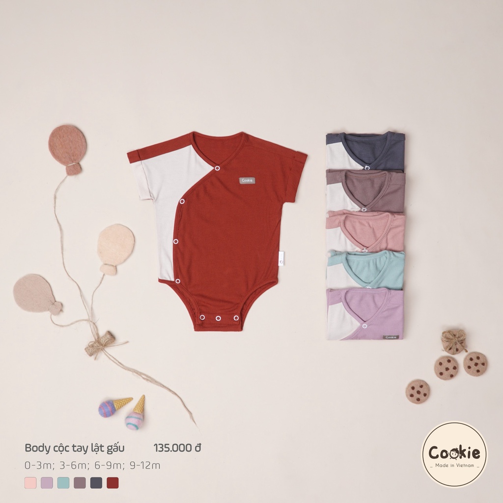 Bodysuit cộc tay lật gấu COOKIE cho bé size 0-1y