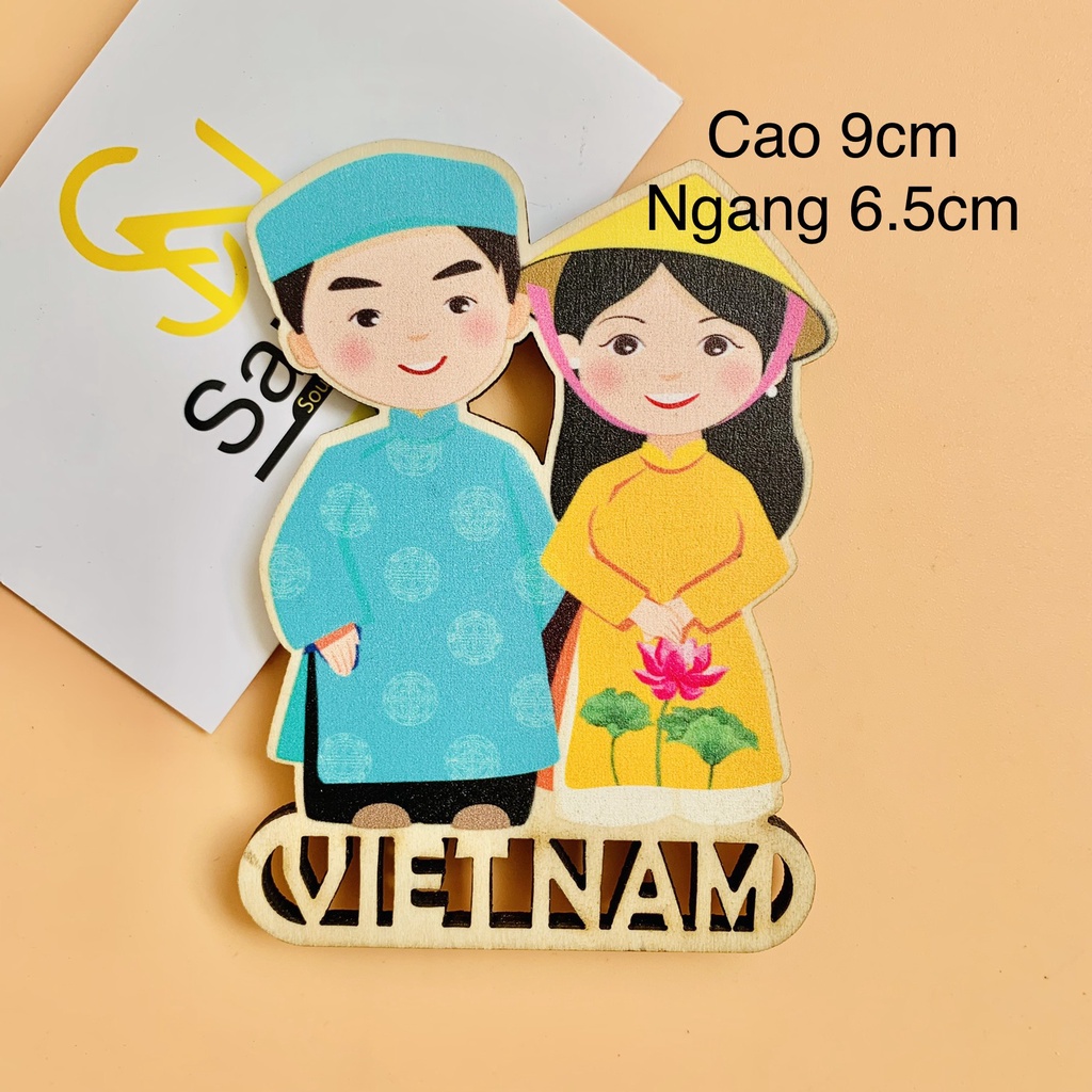 Nam châm tủ lạnh cặp đôi chất liệu gỗ quà tặng lưu niệm Việt Nam