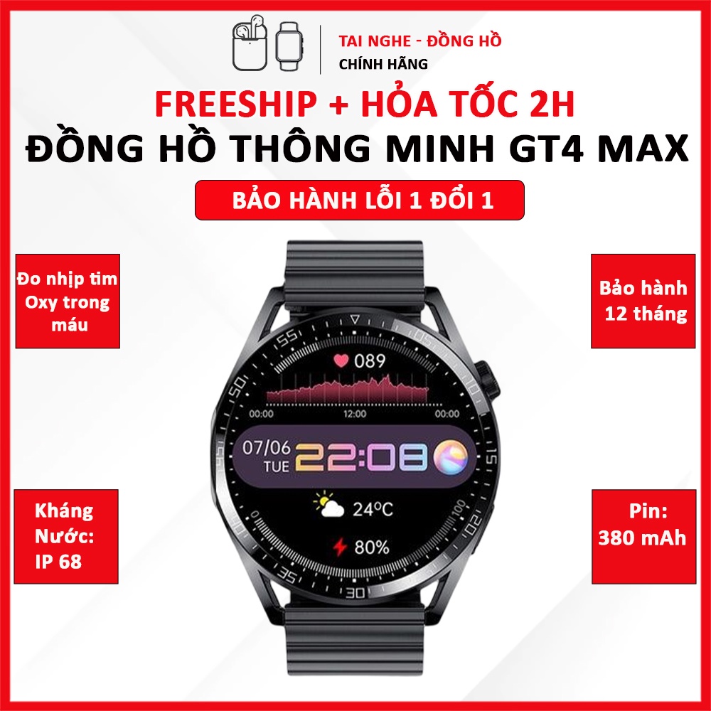 Đồng Hồ Thông Minh Android GT4 Max Đo Nhịp Tim, Thực Hiện Cuộc Gọi, Kháng Nước IP68