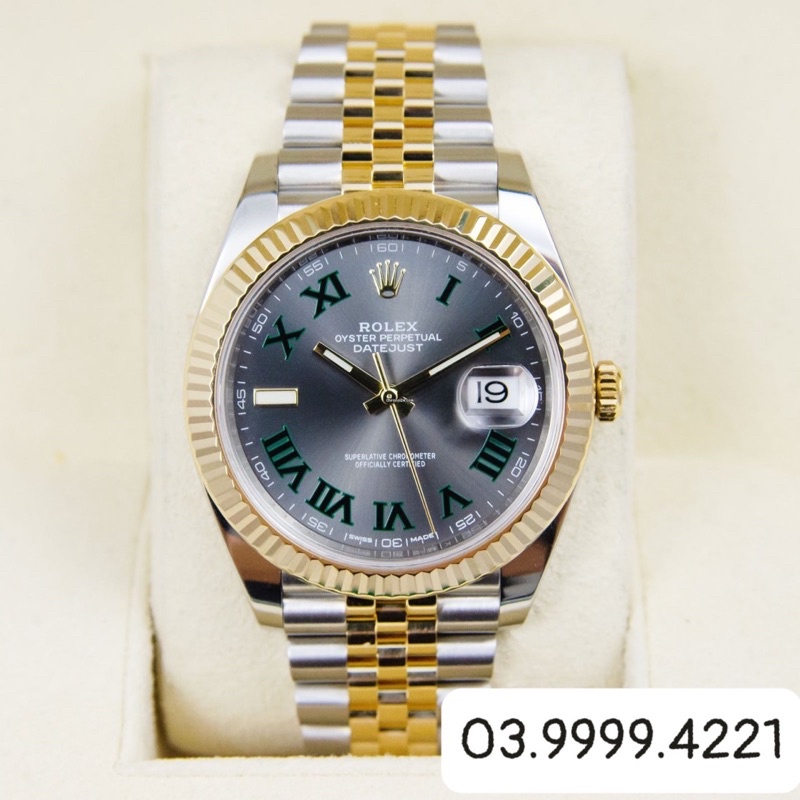 Đồng Hồ Nam ROLEX Datejust 126333 Wimbledon 41mm Demi Vàng Jubilee máy cơ Thuỵ Sỹ 3235