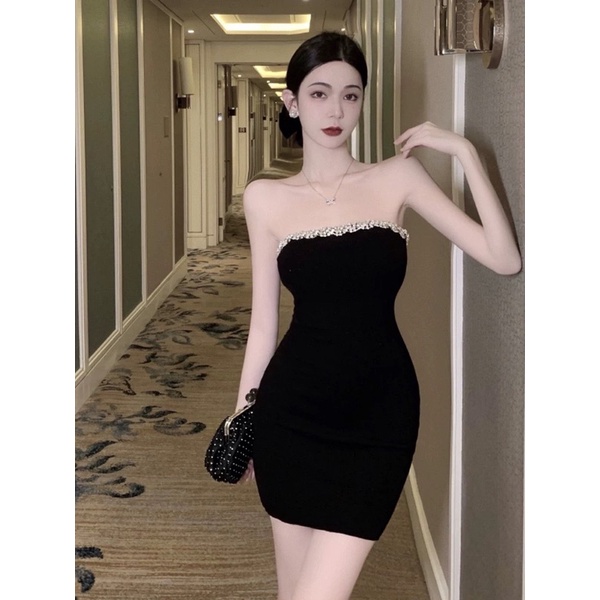 Đầm dáng ôm cúp ngực midi ulzzang Đầm Ống Đen Dáng Ôm Gợi Cảm Quyến Rũ Thời Trang Hàn Quốc Váy Ống Dáng Ôm Không Tay