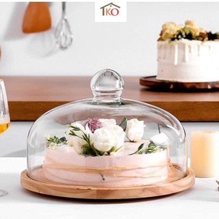 Khay gỗ úp kính đựng bánh kem sinh nhật, bánh ngọt, pizza món ăn hấp dẫn