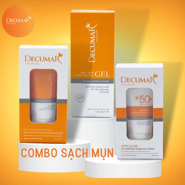 Combo Decumar Advanced gồm 1 Gel ngừa mụn, 01 Gel rửa mặt, 01 kem chống nắng giành cho da mụn