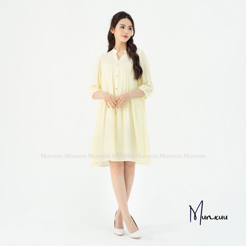 Đầm nữ babydoll chất tơ mềm mại lót lụa cao cấp MUNXUU thiết kế tay lỡ kiểu dáng nhẹ nhàng thanh lịch- V19