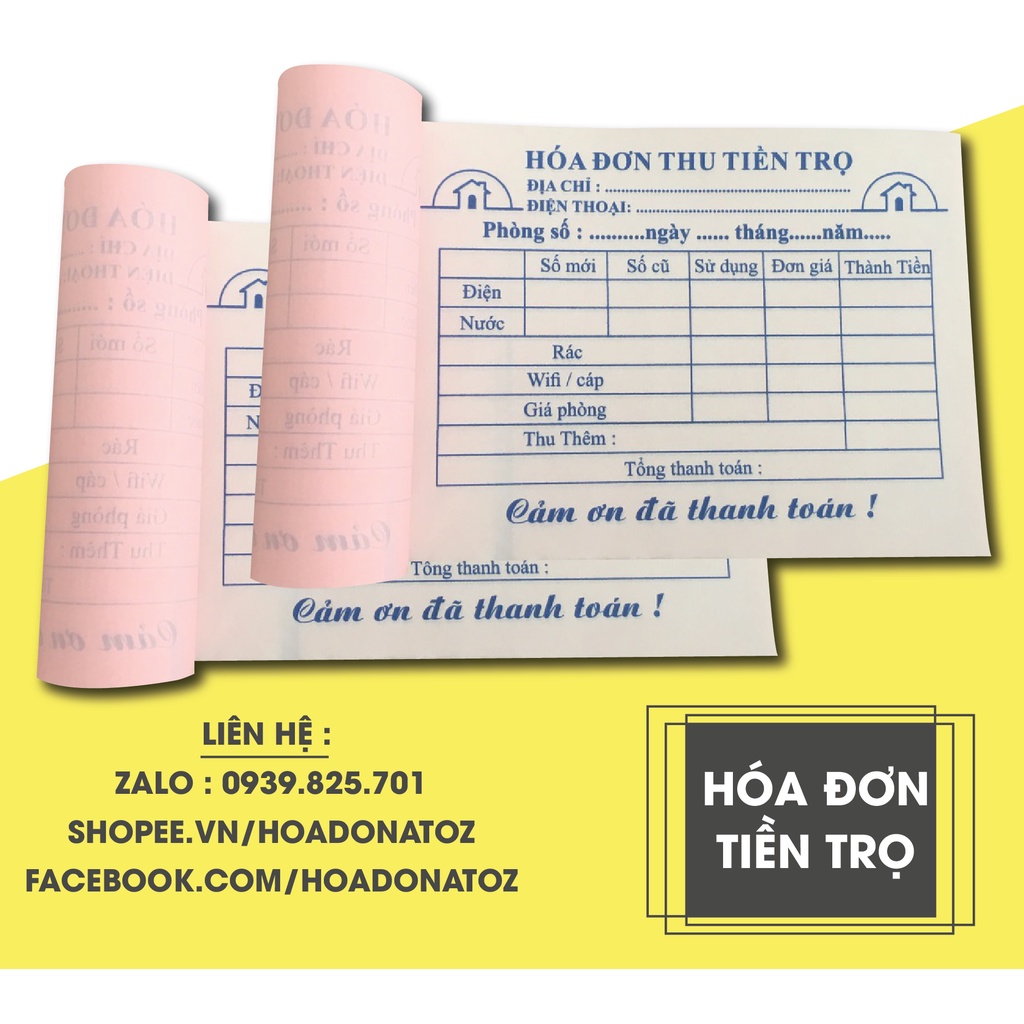 HÓA ĐƠN THU TIỀN TRỌ - 1 LIÊN - 2 LIÊN