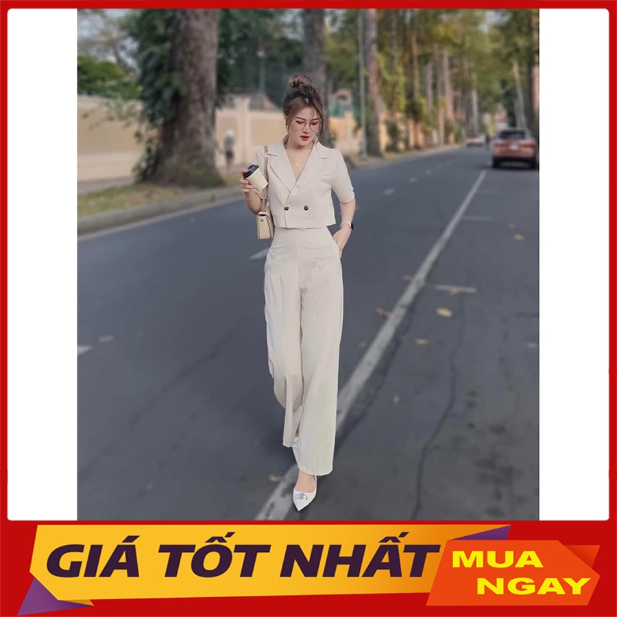 Set Bộ Linen Nữ Áo Vest Croptop Mix Quần Ống Rộng SB4002 - Yamy888