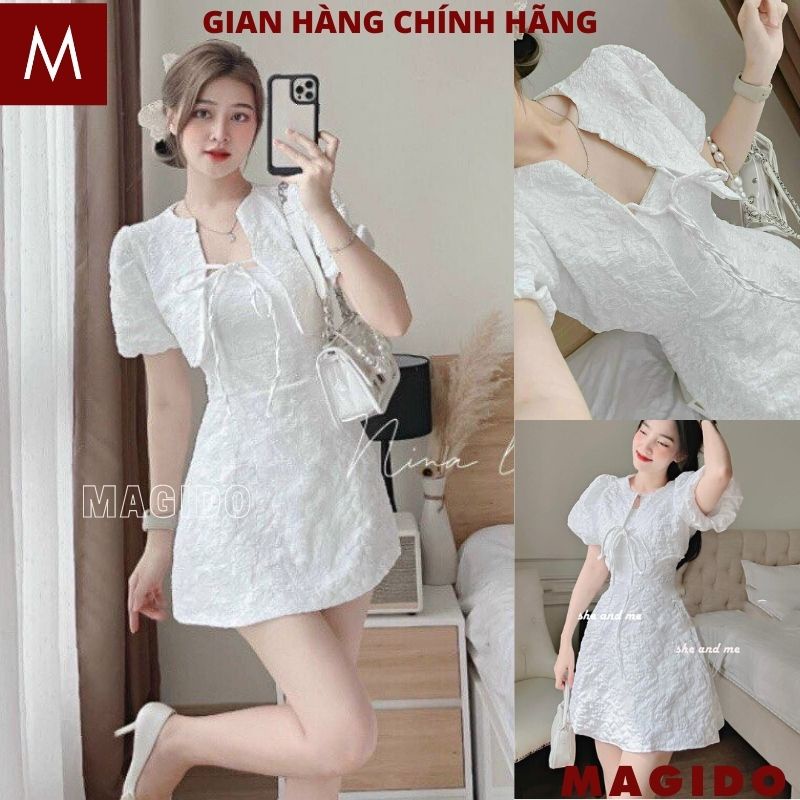 SET ĐẦM GẤM XỐP TRẮNG HAI DÂY KÈM ÁO KHOÁC - SET BỘ XỐP VÁY NỮ TIỂU THƯ ĐI CHƠI ĐI TIỆC HÀNG THIẾT KẾ ĐẸP - MAGIDO
