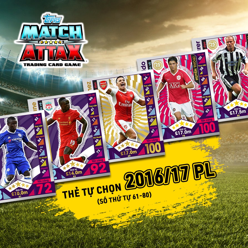 Thẻ Cầu Thủ In Match Attax 2016-17 Ngoại Hạng Anh Tự Chọn (STT 61-80)