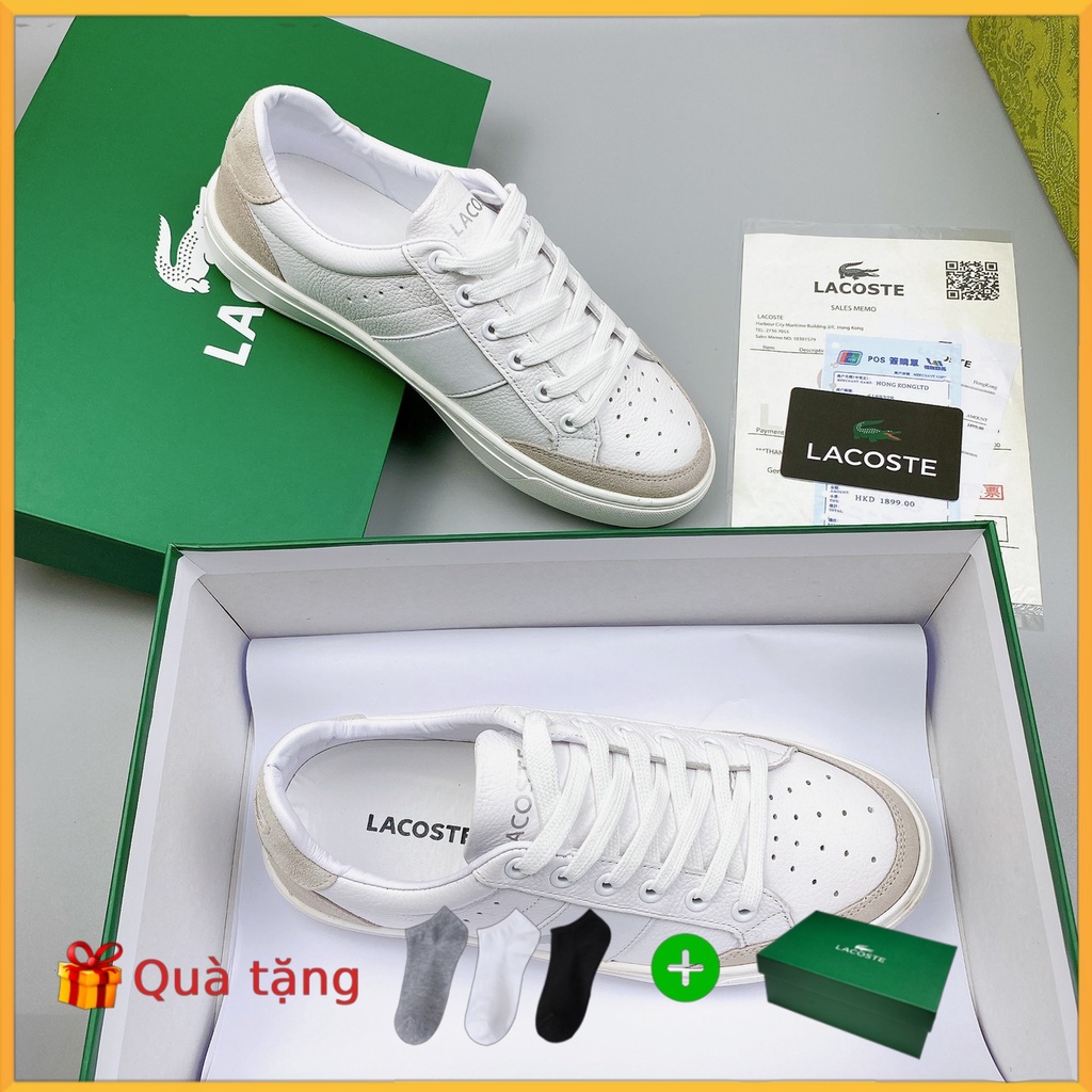 Giày Nam Lacoste Màu Trắng Hàng Thái Da Bò Cao Cấp Full Box Bill Thẻ Bảo Hành - DL7211