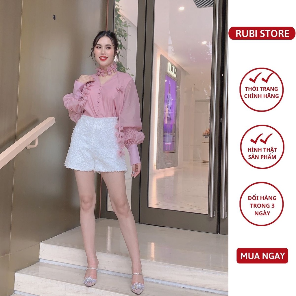 V195 - Set thiết kế LINH RUBI STORE áo tơ kèm dây đính hoa cao cấp
