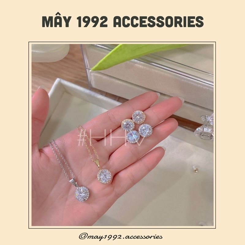 Set bông tai dây chuyền bạc đính đá size nhỏ 6~7li, mã SP0019 SP0020 - may1992.accessories