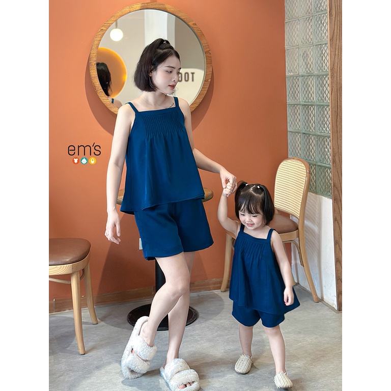Sét bộ đôi dây lụa mặc nhà mẹ và bé em's