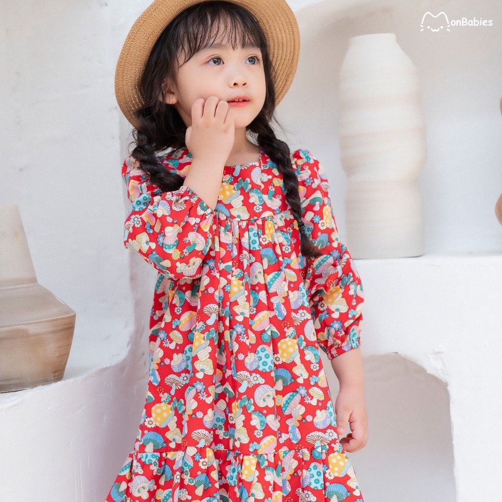 Váy babydoll bé gái, vay hè dài tay bé gái chất cotton cao cấp, phù hợp đi chơi, đi học, cho bé 2-6 t MonBabies VL07