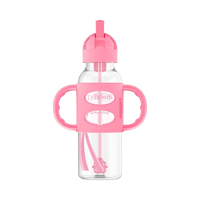 BÌNH UỐNG NƯỚC DR.BROWN'S CÓ TAY CẦM SILICONE 250ML - CỔ HẸP