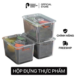 Hộp đựng thực phẩm tủ lạnh 2 lớp có lỗ thoát nước khóa thoát khí dễ dàng bảo quản rau củ Ponny Premium Home