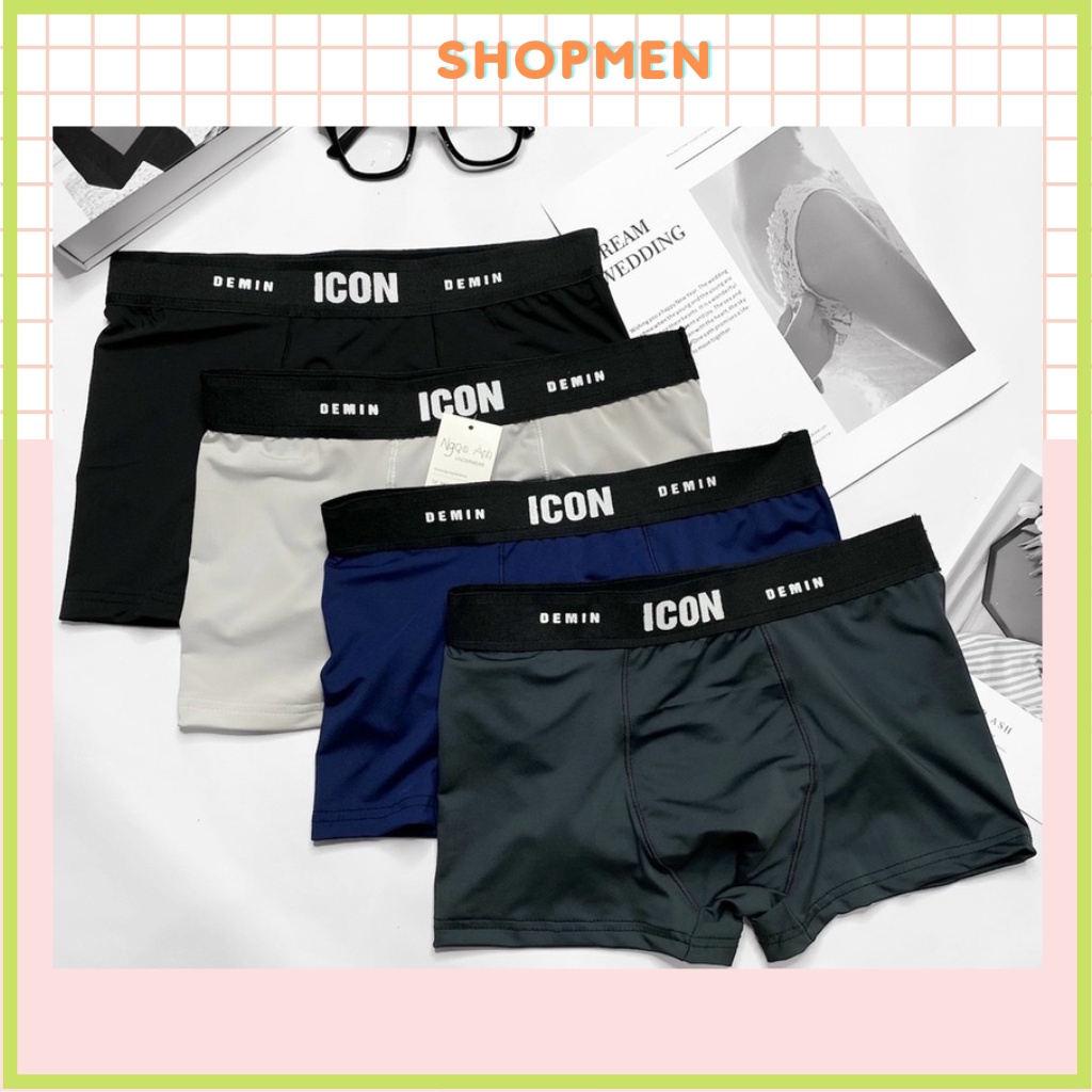 Combo 4 Quần Chip Nam Boxer Thun Lạnh, Quần Sịp Nam Icon Thun Lạnh Cao Cấp Co Giãn Cực Thoáng Khí ( Có Che Tên )