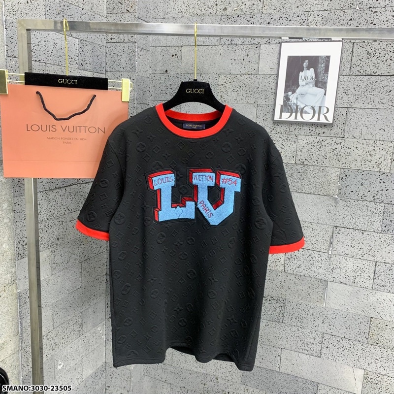 Áo phông nam nữ Eo Vì vải xốp dệt nổi vân hoa thêu logo chữ bông xù xanh bo ống đỏ siêu dày dặn AP125P