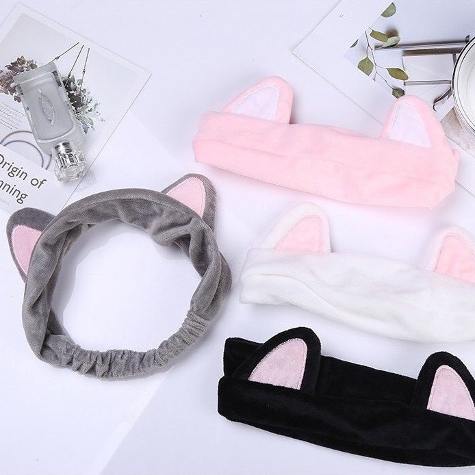 Băng đô tai mèo tiện lợi cho nữ khi rửa mặt bằng vải nhung mềm mượt