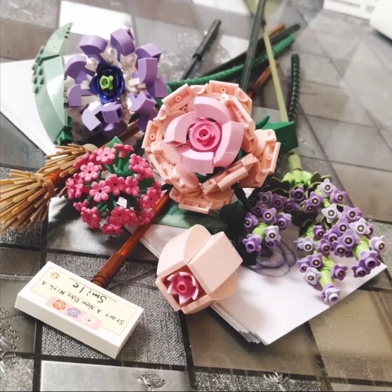 Bộ Lắp Ráp Hoa Hãng LOZ, Đồ Chơi Xếp Hình Khối Xây Dựng Bó Hoa Trang Trí Nhà Cửa, Mô hình quà tặng