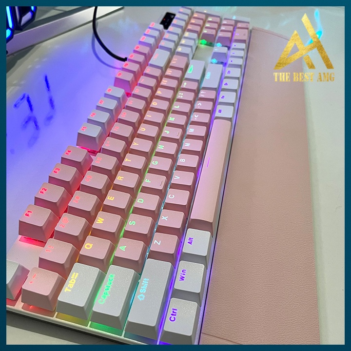 Bàn Phím Cơ Máy Tính Gaming Keycap Xuyên Led RGB Có Dây TC3218 Màu Hồng Trắng - Bàn Phím Chơi Game Vi Tính Pc