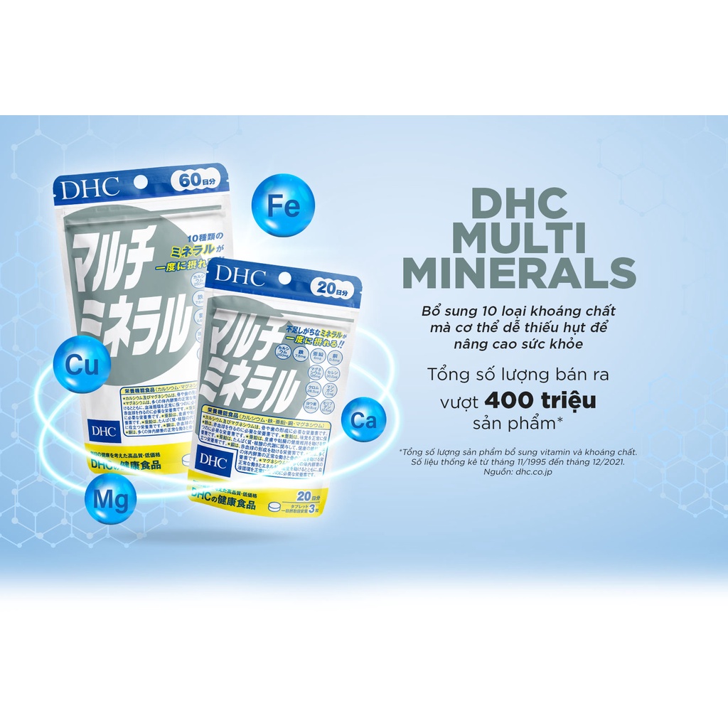 Viên uống khoáng tổng hợp DHC Multi Minerals bổ sung sắt, kẽm, canxi và một số khoáng chất hỗ trợ sức khỏe