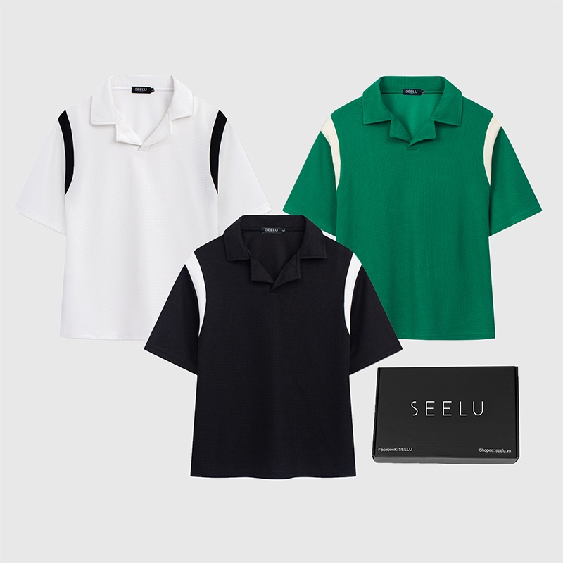 Áo thun POLO Cổ V UNISEX Nam, Nữ SEELU vải Tổ Ong Cotton, chống nhăn, thoáng mát - toong1socvai