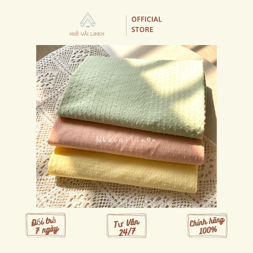 Vải Họa Tiết Xô Hạt Xanh - Cam - Vàng Nhà Vải Linen