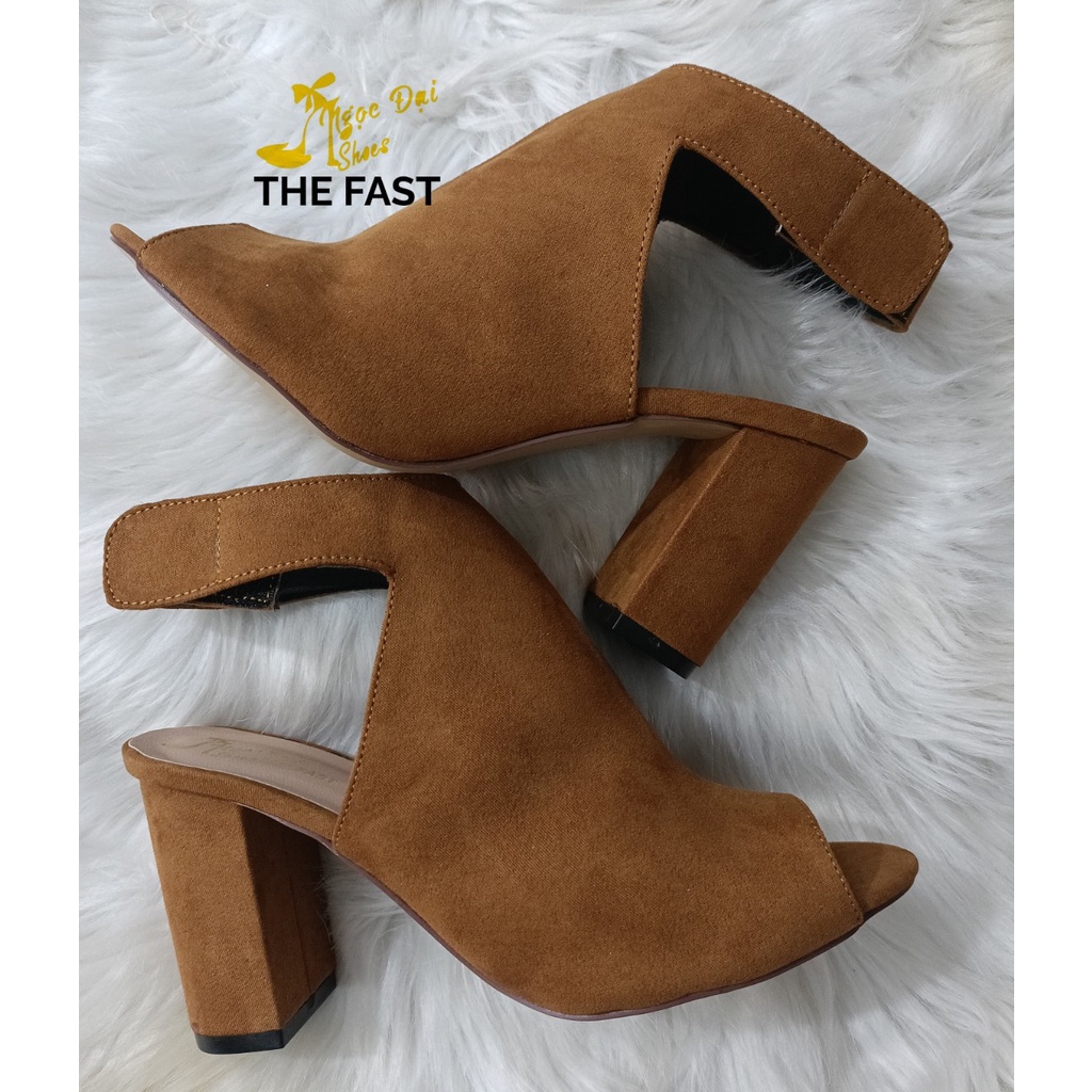 Giày bốt hở mũi thời trang gót thô ND163
